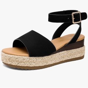 Platform Ankle Strap Open Toe Espadrille Wedge Sandals
